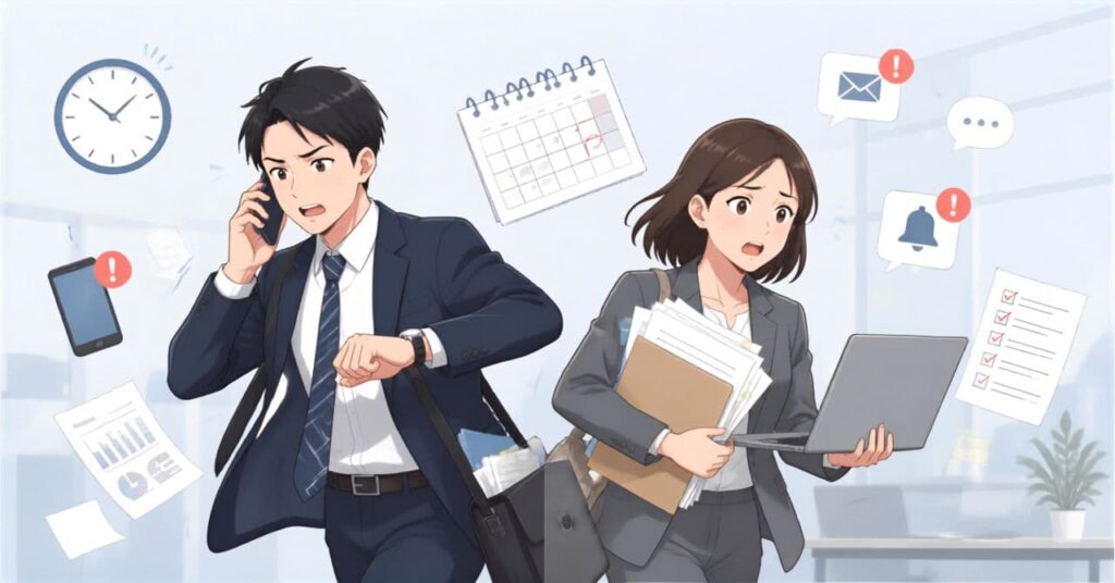 忙しいアピールをする男女